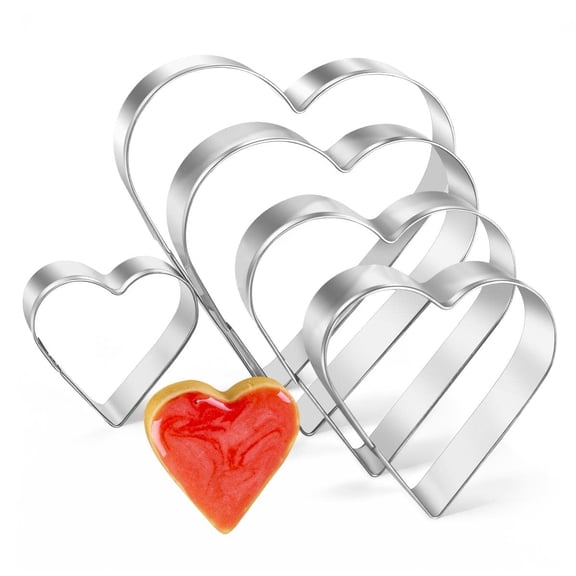 5pcs stainless steel heart cookie cutters for baking, DIY fondant/chocolate molds. Perfect for Valentine's Day, birthdays, holidays. Kitchen baking tools, silver.