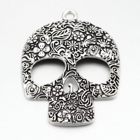 5pcs style Zinc Alloy Big Pendants Lead Free & Cadmium Free Skull Antique Silver 66x49x6mm Hole: 4mm