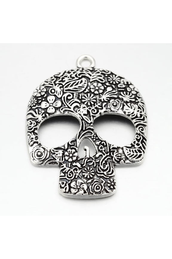 5pcs style Zinc Alloy Big Pendants Lead Free & Cadmium Free Skull Antique Silver 66x49x6mm Hole: 4mm