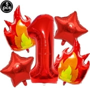 5pcsFire Number1 File Foil Balloon Set Decoration Fire Engine Flame Boy Firefighter Theme Birthday Party Supplies
