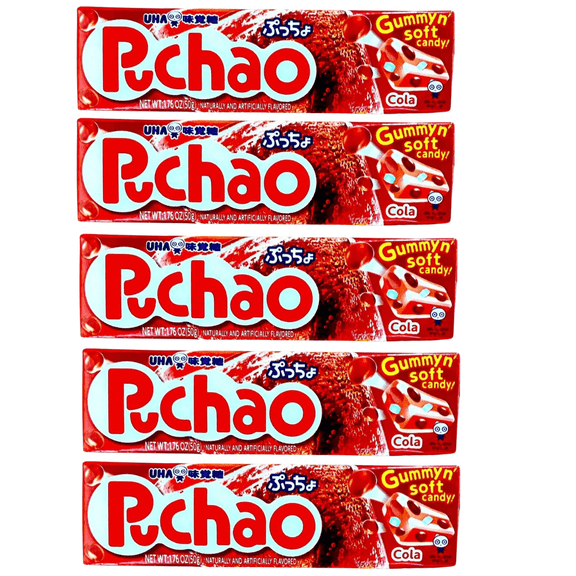 5pk Puchao Cola Chewy Candy, 1.76 oz Each, Japanese Soft Candy with Fizzy Candy Bits & Gummy Pieces, UHA Mikakuto Imported Cola Candy, Total 8.8 oz