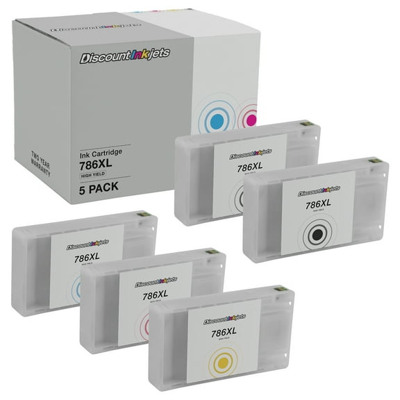 5pk Replacements for Epson 786 HY Ink Cartridges 2 Black, 1 each C, M, Y Compatible with WF-4630, WF-4640, WF-5110, WF-5190, WF-5620, WF-5690 WorkForce: WF-4630, WF-4640, WF-5110, WF-5190, WF-5620