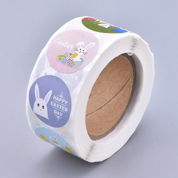 5rolls Easter Stickers Adhesive Labels Roll Stickers Gift Tag for Envelopes Party Presents Decoration Flat Round Colorful Rabbit Pattern 25mm about 500pcs/roll