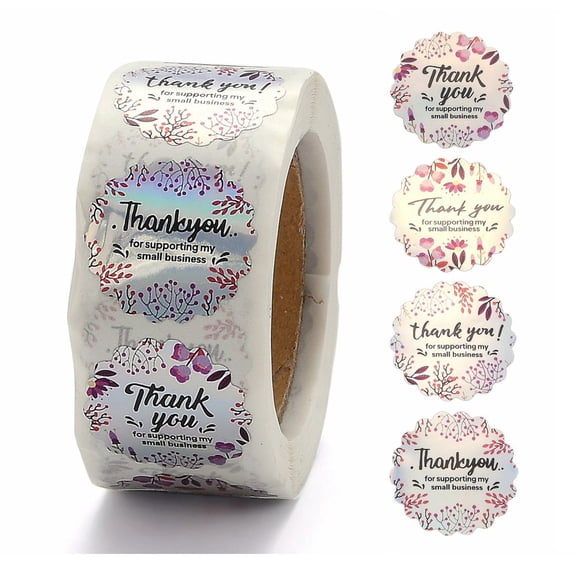 5rolls Rainbow Laser 1 Inch Thank You Sticker for Mother's Day Valentine's Day Birthday Thanksgiving Day Round with 4 patterns/roll Word 25mm