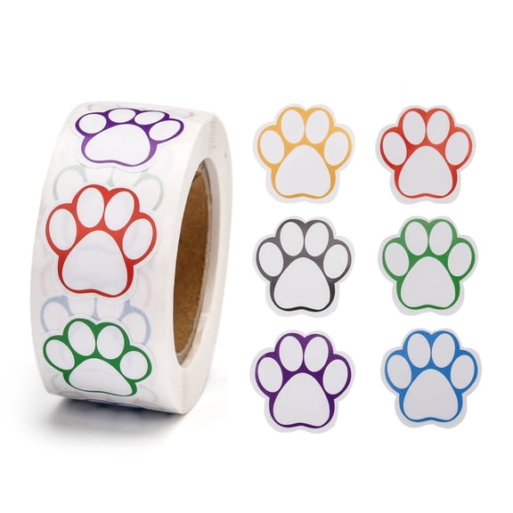 5rolls Stickers Adhesive Labels Roll Stickers Gift Tag for Envelopes Party Presents Decoration Flat Round Colorful Footprint Pattern 25x25mm 500pcs/roll