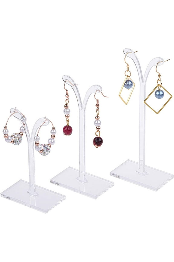 5sets 15Pcs Acrylic Earring Tree Stand Clear Jewelry Display Organizer Ear Studs Holder Hanger Display Rack(3 Heights 3.14inch 3.93inch 4.72inch) 3Pcs/Set