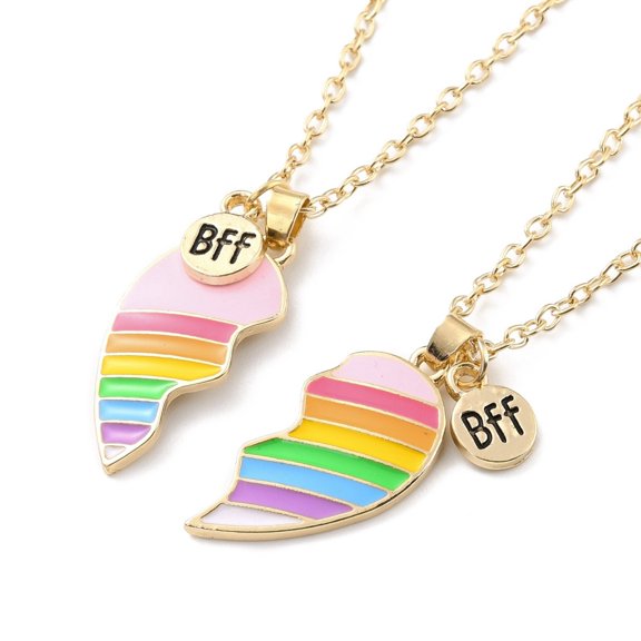 5sets BFF/Best Friends Forever Alloy Necklaces Valentine's Day Enamel Broken Heart Necklace Golden Mixed color 18.54 inch(47.1cm) 2.4mm 2pcs/set