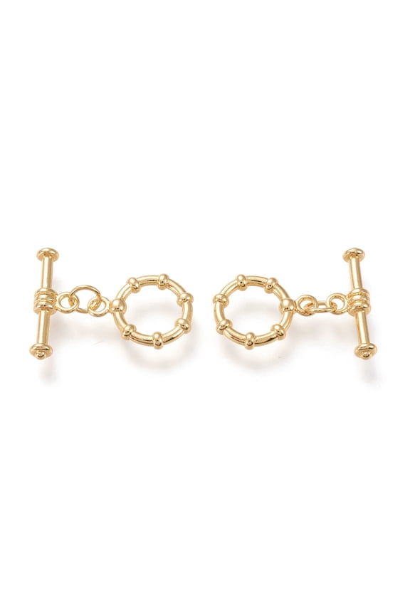 5sets Brass Toggle Clasps Long-Lasting Plated Ring Bar Real 18K Gold Plated Ring: 16x12.5x2.5mm Hole: 1.8mm Bar: 19x7x3.5mm Hole: 1.8mm
