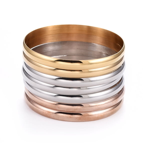 5sets Fashion Tri-color 304 Stainless Steel Bangle Sets Multi-color 2-1/8 inch(5.5cm) 7pcs/setDIY