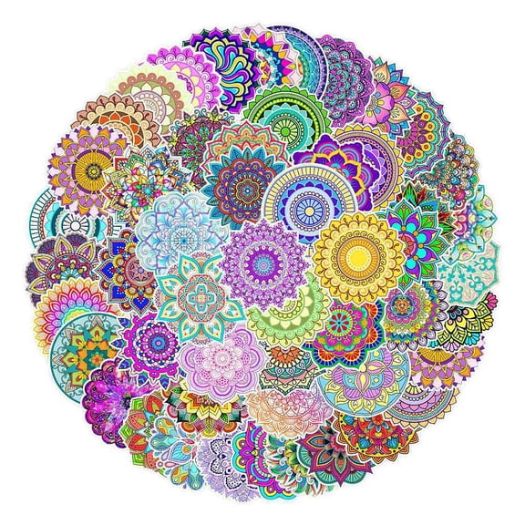 5sets Mandala PVC Plastic Sticker Labels Waterproof Decals for Suitcase Skateboard Refrigerator Helmet Mobile Phone Shell Flower Pattern 40~60mm 50pcs/set