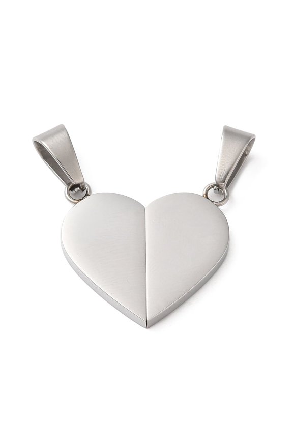 5sets Non-Tarnish 304 Stainless Steel Split Pendants Couple Pendants Heart Charm Stainless Steel color 23x24.2x3mm Hole: 9x5.5mm
