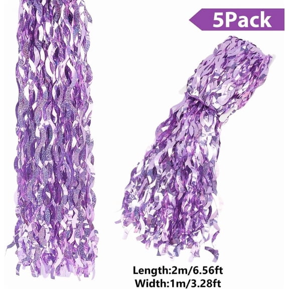 5sets Plastic Foil Fringe Curtains Sequin Shimmer Wall Backdrops for Birthday Wedding Party Christmas Shower Decorations Medium Orchid 1mm 2m/set