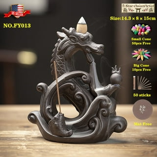 YIENENG Dragon Incense Waterfall Burner Set with Backflow Incense Cones and  Sandalwood Sticks