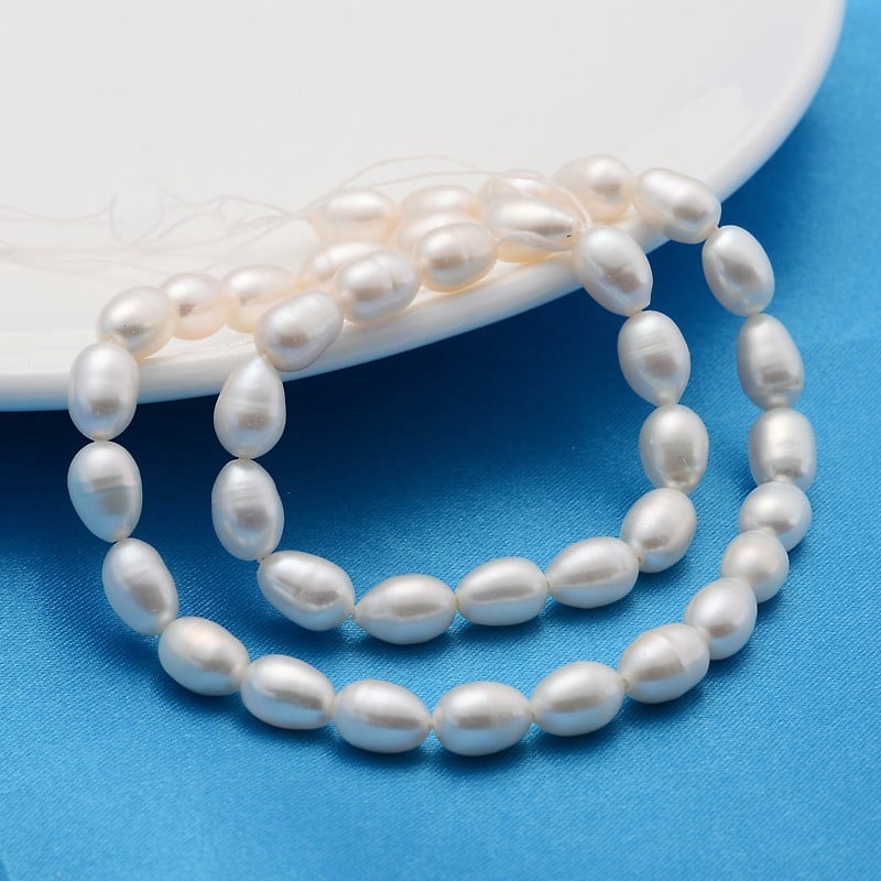 Cultured Freshwater Pearl Beads Strands Rice Creamy White 7~8mm Hole: 0.8mm about 34~35pcs/strand 13.77 inch~14.17 inch