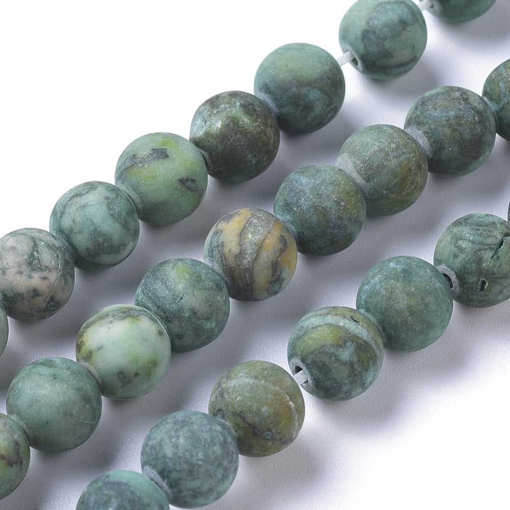 5strands Natural Map Stone Picasso Jasper Beads Strands Dyed Heated Frosted Round Green 8mm Hole: 0.8mm 48pcs/strand 14.57 inch(37cm)