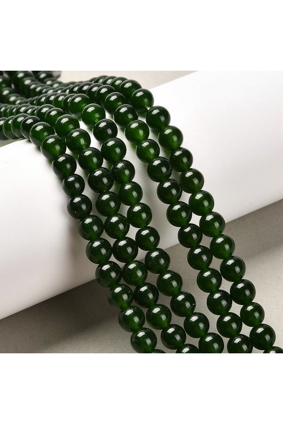 5strands Natural TaiWan Jade Bead Strands Dyed Round Dark Green 6mm Hole: 1mm 63pcs/strand 15 inch