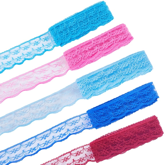 5styles Lace Trim Polyester Flower Elastic Ribbon Edge Trimmings Mixed Color 1/2~7/8 inch(12~22mm)