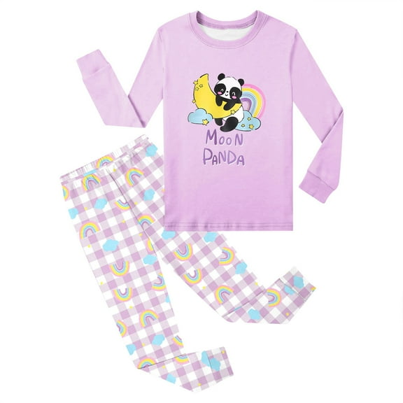 5t Pajamas Girls Toddler 7-8 Years Light Purple 2 Piece Pajamas for Girls Cartoon Trendy Pajamas for Girlse Soft Long Sleeve & Pants PJ Set Sleepwear