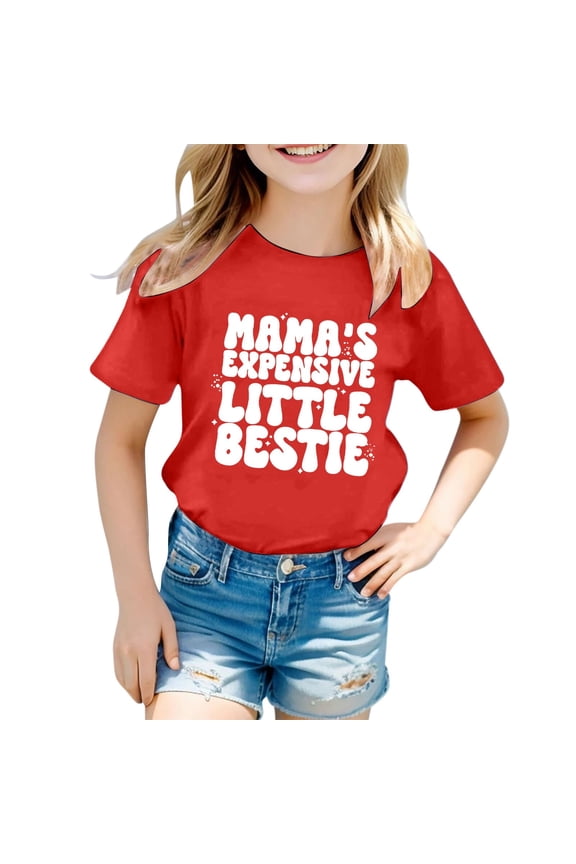 5t T Shirts Girls Long Sleeve Shirts Kids Children's Casual Letter Pattern Print Multicolor Round Neck Short Sleeves