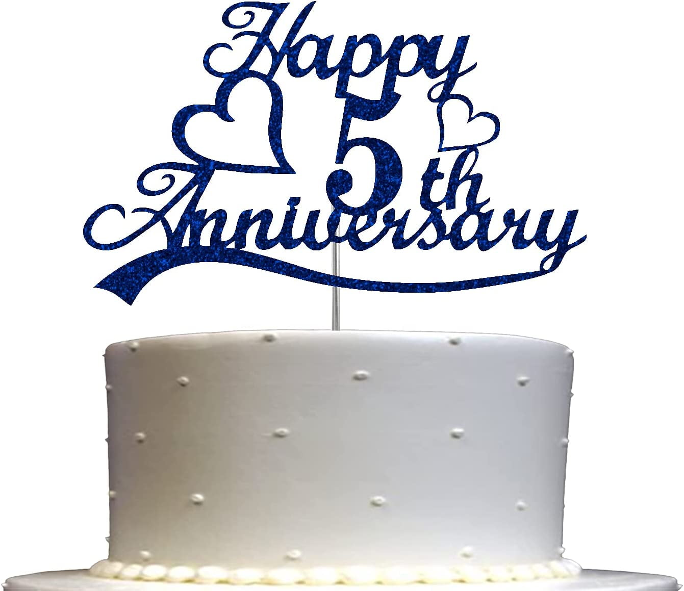 5th Anniversary Cake Topper Blue Glitter, 5 Wedding Anniversary Party ...