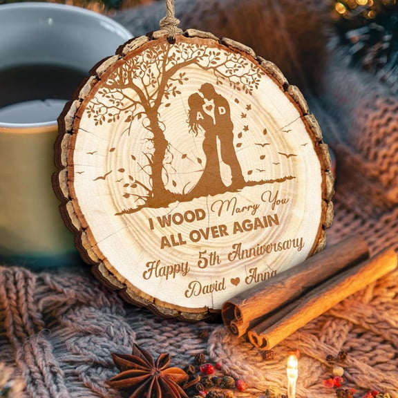 5th Anniversary Wedding Ornament, Wood Anniversary Christmas Ornament, "I Wood Marry You All Over Again" Ornament, 5th Year Anniversary Gift