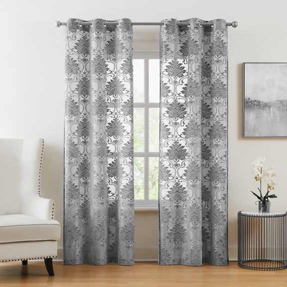 5th Avenue Lux Sophia Burn Out Grommet Window Curtain Panel Pair Multiple Polyester 2-Piece 84 Inch Panel Pair, floral themed, for Men and Women, OEKO-TEX Certified Confidence