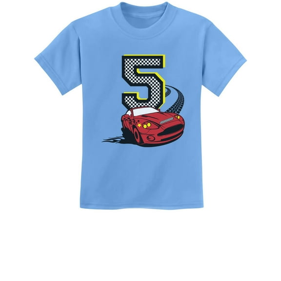 5th Birthday 5 Year Old Boy Race Car Party Youth Kids T-Shirt Small California Blue