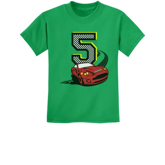5th Birthday 5 Year Old Boy Race Car Party Youth Kids T-Shirt X-Small Green