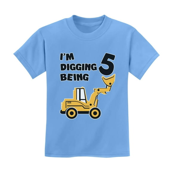 5th Birthday Bulldozer Construction Tstars T-Shirt - Unisex Kids Apparel - Perfect for Birthday Parties - Unique Birthday Gift for 5 Year Old Boys & Girls - Toddler Kids Birthday Themed T-Shirt