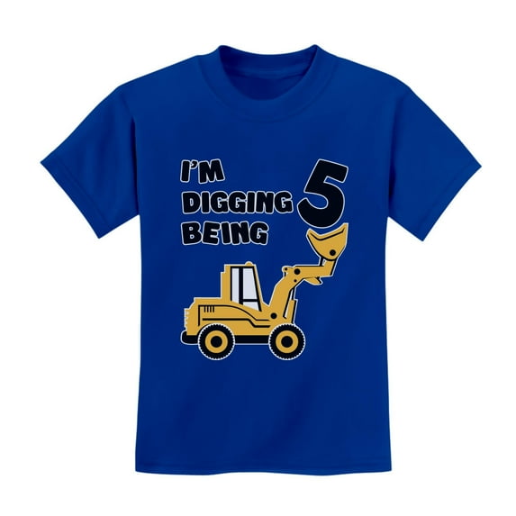 5th Birthday Bulldozer Construction Tstars T-Shirt - Unisex Kids Apparel - Perfect for Birthday Parties - Unique Birthday Gift for 5 Year Old Boys & Girls - Toddler Kids Birthday Themed T-Shirt