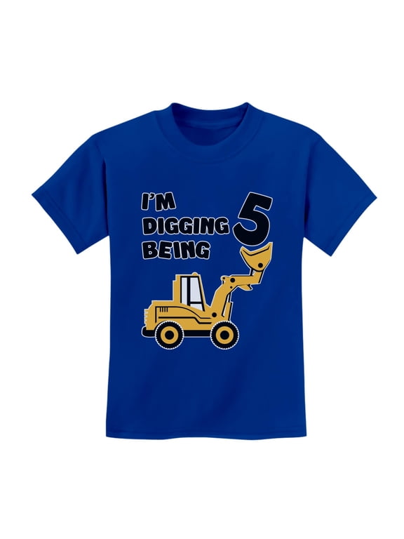 5th Birthday Bulldozer Construction Tstars T-Shirt - Unisex Kids Apparel - Perfect for Birthday Parties - Unique Birthday Gift for 5 Year Old Boys & Girls - Toddler Kids Birthday Themed T-Shirt
