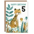 thumbnail image 1 of 5th Birthday Card Cute Cheetah Jungle Plants Fun Kids Age 5 Year Old Child For Son Daughter Girl Boy Happy Card, 1 of 3