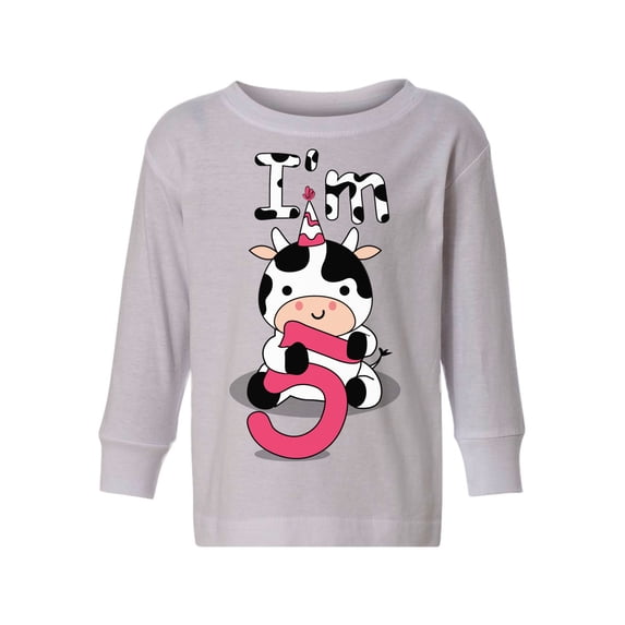 5th Birthday Cow Toddler Long Sleeve Shirt I'm Five Boys Shirt Girls T-Shirt Cute Cow Five Kids T-Shirt