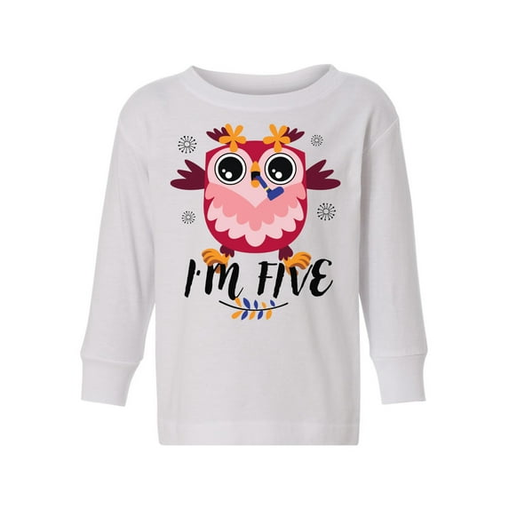 5th Birthday Cute Owl Toddler Long Sleeve Shirt I'm Five Boys Shirt Girls T-Shirt Owl Five Kids T-Shirt