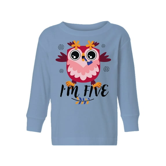 5th Birthday Cute Owl Toddler Long Sleeve Shirt I'm Five Boys Shirt Girls T-Shirt Owl Five Kids T-Shirt