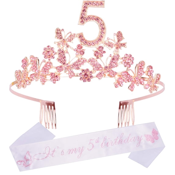 5th Birthday Gifts for Girls, 5th Birthday Tiara and Sash, It?s My 5th Birthday Sash and Crystal Tiara, 5th Birthday Decorations for Girls, 5th Birthday Party Supplies, Happy 5th Birthday