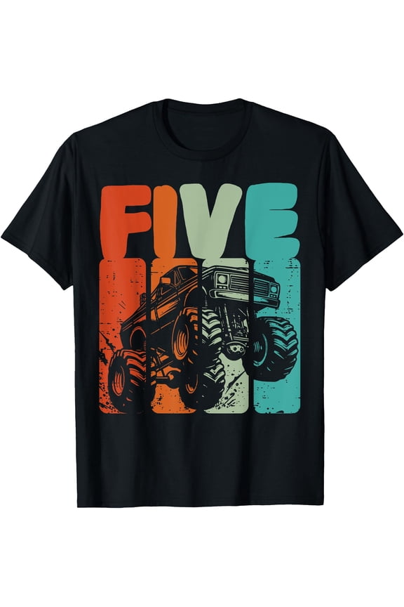 5th Birthday Monster Truck Five 5 Year Old Boys Kids Youth T-Shirt, Vintage Birthday Gift