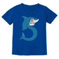 thumbnail image 1 of 5th Birthday Shark Party Gift for Five Year Old Youth Kids T-Shirt Small Blue, 1 of 6