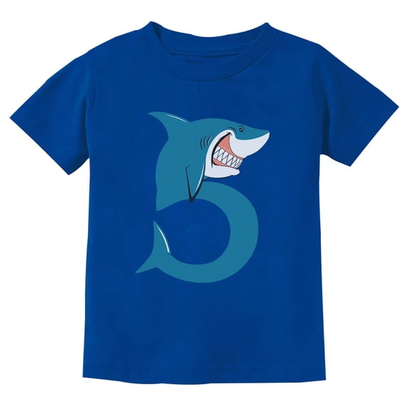 5th Birthday Shark Party Gift for Five Year Old Youth Kids T-Shirt Small Blue