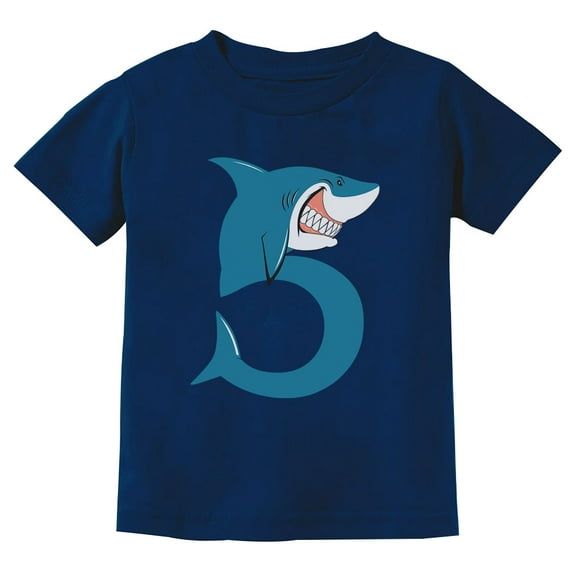 5th Birthday Shark Party Gift for Five Year Old Youth Kids T-Shirt Small Navy