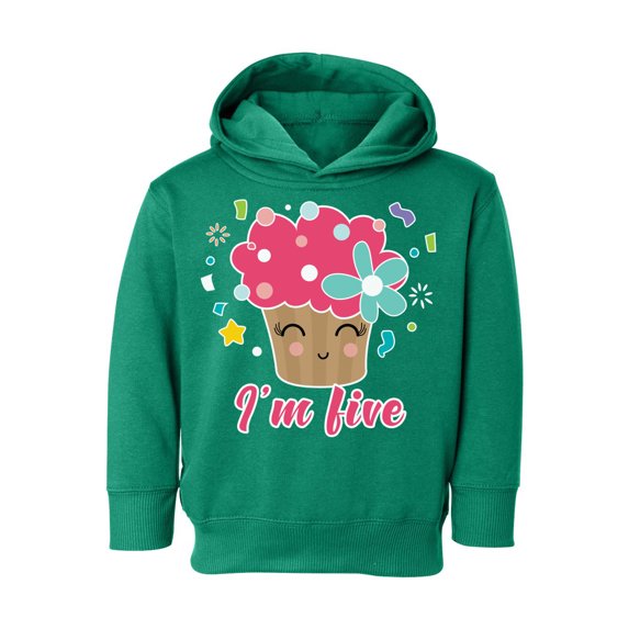 5th Birthday Toddler Hoodie Cupcake Five Boys Girls Cute Hoodie I'm Five Cupcake Fleece Hooded Sweatshirt for Kids