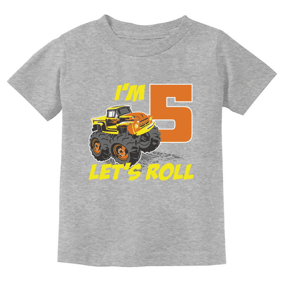 5th Birthday Truck Theme Tstars T-Shirt - Perfect Gift for 5 Year Old Boys - Kids' Fun Themed Birthday Apparel - Unique Truck Design Tee for Five Year Old Celebrations X-Small Gray