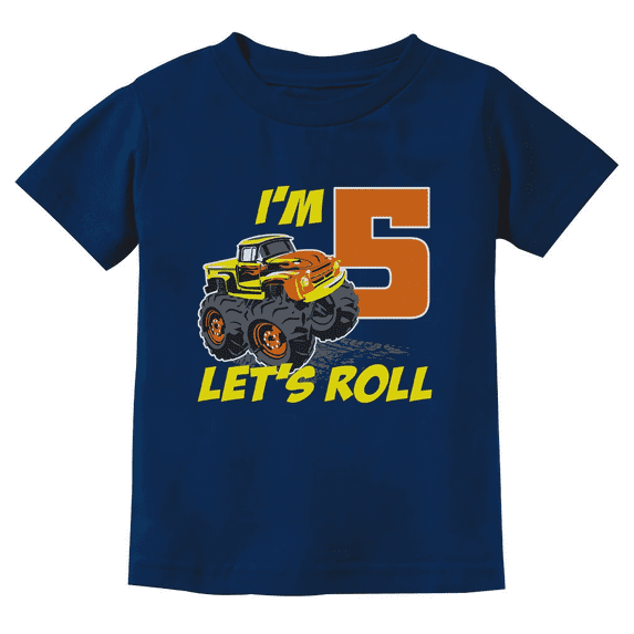 5th Birthday Truck Theme Tstars T-Shirt - Perfect Gift for 5 Year Old Boys - Kids' Fun Themed Birthday Apparel - Unique Truck Design Tee for Five Year Old Celebrations X-Small Navy