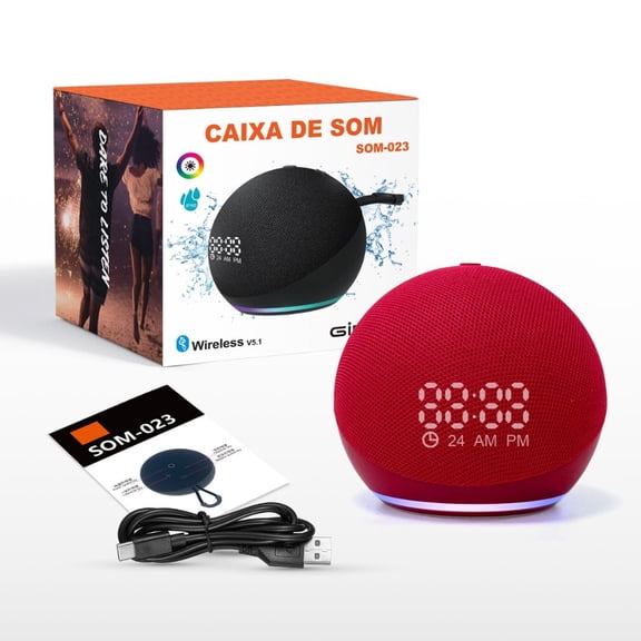 5th Gen Portable Smart Speaker with Clock & RGB Lights, Wireless Subwoofer Base, Surround Stereo Sound, Compatible with Desktop & TV