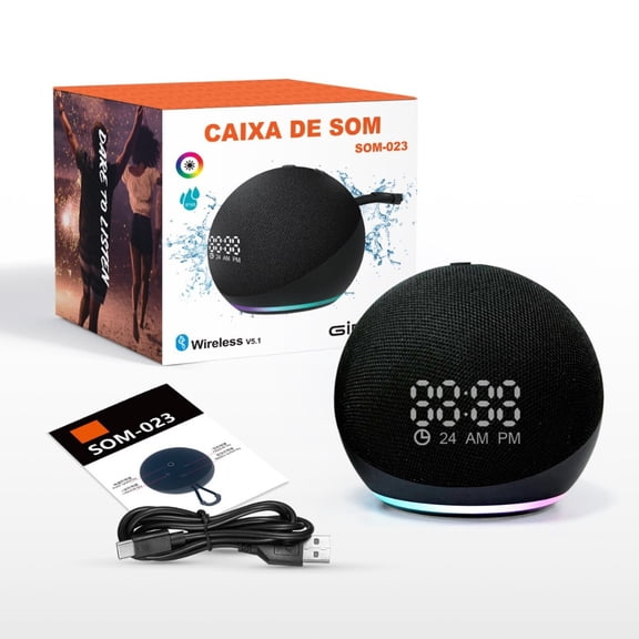 5th Gen Portable Smart Speaker with Clock & RGB Lights, Wireless Subwoofer Base, Surround Stereo Sound, Compatible with Desktop & TV