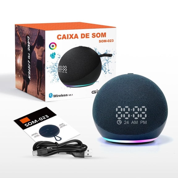5th Gen Portable Smart Speaker with Clock & RGB Lights, Wireless Subwoofer Base, Surround Stereo Sound, Compatible with Desktop & TV