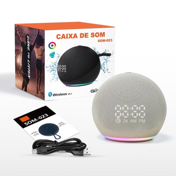 5th Gen Portable Smart Speaker with Clock & RGB Lights, Wireless Subwoofer Base, Surround Stereo Sound, Compatible with Desktop & TV