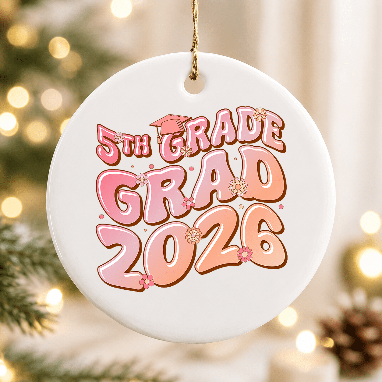 5th Grade Grad Class 2026 Graduation Groovy Pink Christmas Ornament ...