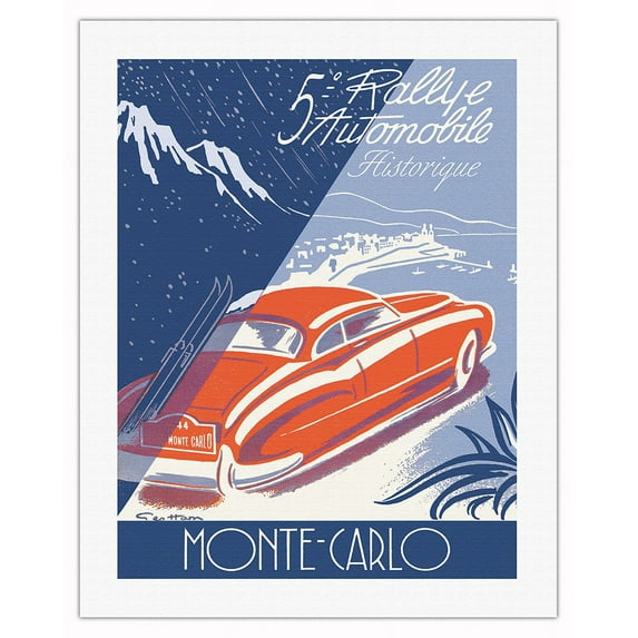 5th Grand Prix Monaco Auto Racing - Circuit de Monaco Monte Carlo - Vintage Car Racing Poster by Géo Ham (Georges Hamel) - Fine Art Rolled Canvas Print 20in x 26in