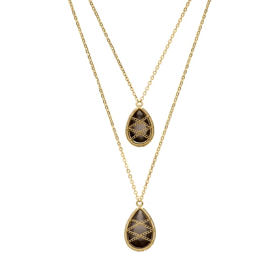 5th & Main 18KT Gold Over Sterling Silver Hand Wrapped Bi-Layered Teardrop Smoky Quartz Pendant Necklace *** ***